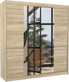 Dulap cu uși glisante DALMATIA – cu oglindă – 200x58x215 cm – Sonoma