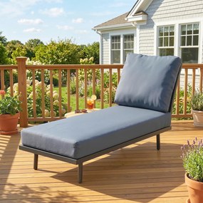 Outsunny Șezlong de grădină cu perne lavabile din olefină și raft lateral, cadru metalic, 58x137x75cm, gri | Aosom Romania