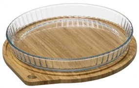 Vas termorezistent Arjun rotund, capac bambus, 32 x 29.5 x H 4.3 cm, 1.6 litri