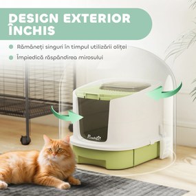PawHut Litieră pentru Pisici Închisă cu 2 Uși, Tavă și Deodorizant, Verde | Aosom Romania