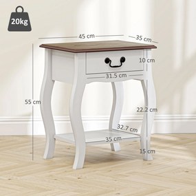 HOMCOM Noptieră Modernă cu Sertar și Raft Deschis din Lemn Alb și Lemn Natural | Aosom Romania