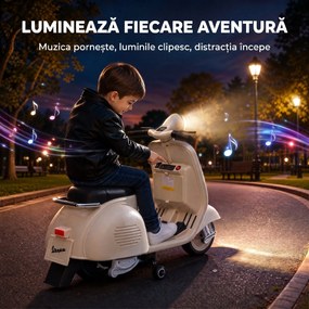 AIYAPLAY Motocicletă Electrică pentru Copii 3+ Ani, Licență VESPA, 6V, cu Roți Ajutătoare Detașabile, Max. 30 kg, Alb | Aosom Romania