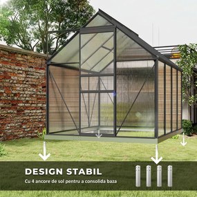 Outsunny Sera Walk-In Aluminiu &amp; Policarbonat – Ventilatie si Jgheab | Aosom Romania