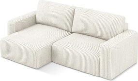 Colțar crem extensibil/cu spațiu de depozitare cu tapițerie din catifea reiată (cu colț pe partea stângă/cu șezlong) Kona – Makamii