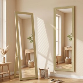 HOMCOM Oglindă cu Ramă din MDF, Picioare și Cârlige pentru Utilizare pe Podea sau pe Perete, 37x40x155 cm, Lemn Natural | Aosom Romania