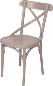Scaun dining din lemn masiv de fag, bej, cu spătar în X din lemn curbat, finisaj patinat, 85 x 40 x 53 cm, „Country Chic”