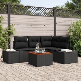 vidaXL Set de canapea de grădină de 5 piese cu perne, ratan poly negru și acacia