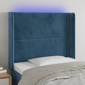 3123954 vidaXL Tăblie de pat cu LED, albastru închis, 103x16x118/128cm catifea