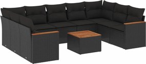 vidaXL Set canapele de grădină cu perne, 10 piese, negru, poliratan