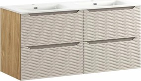Set dulap baza suspendat 120 cm cu lavoar Comad Ocean bej si stejar uleiat