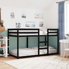 3206509 vidaXL Pat supraetajat, negru, 90x190 cm, lemn masiv de pin