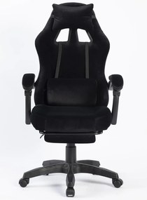 Scaun gaming, masaj în perna lombară, suport picioare, negru, catifea