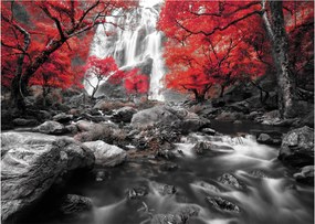 Tablou pe sticlă - Cascade în peisajul de toamnă (70x50 cm)