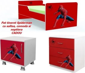Pat tineret Spiderman , saltea, comoda si noptiera Cadou