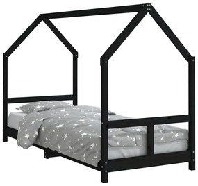 835717 vidaXL Cadru de pat pentru copii, negru, 80x200 cm, lemn masiv de pin