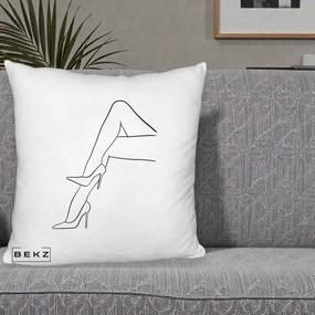 Perna Decorativa Picioare cu Tocuri Line Art, 40x40 cm, Alb Pufos, Husa Detasabila, Perna Inclusa, BEKZ®