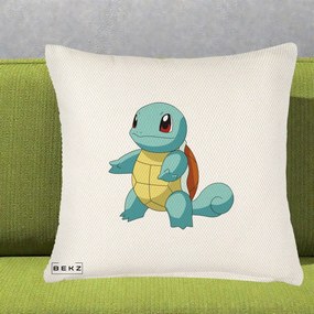 Perna Personalizata Squirtle Pokemon, 40x40 cm, Crem Reliefat, Husa Detasabila, Perna Inclusa, BEKZ®