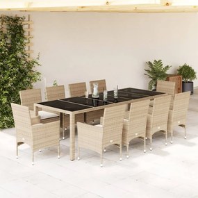 vidaXL Set mobilier de grădină cu perne 11 piese bej poliratan&amp;sticlă