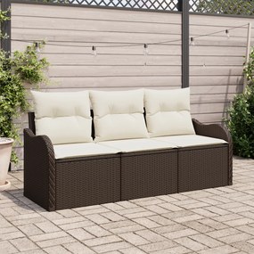 vidaXL Set de canapele pentru grădină cu pernă 3 pcs Maro Rattan poli