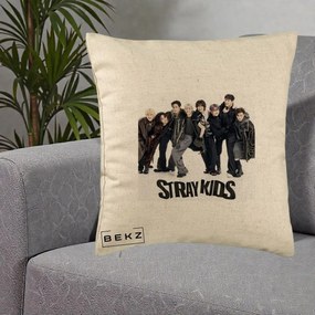 Perna Personalizata K-pop Stray Kids Outfit Negru, 40x40 cm, Bej, Husa Detasabila, Perna Inclusa, BEKZ®
