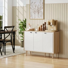 HOMCOM Bufet Modern cu 3 Uși și Raft Reglabil 107x35x77cm Alb și Stejar | Aosom Romania