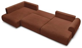 Colțar cărămiziu extensibil/cu spațiu de depozitare cu tapițerie din catifea reiată (cu colț pe partea stângă/în formă de "U") Lucien – Bobochic Paris