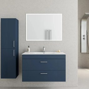 Set dulap baza suspendat bleumarin cu 2 sertare Drop Lines Athena si lavoar alb 80 cm