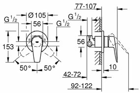 Baterie dus incastrata crom, corp incastrat inclus, Grohe BauEdge 2