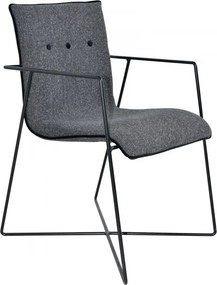 Scaun dining cu brațe tapițat eclectic din metal și stofă tweed, gri, cu picioare negre încrucișate, 87 x 60 x 53 cm, „Saint-Tropez”