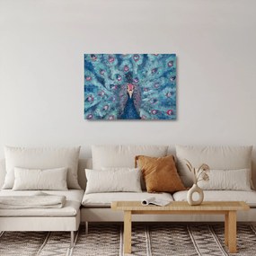 Tablou pe sticlă cu păun pictat (70x50 cm)