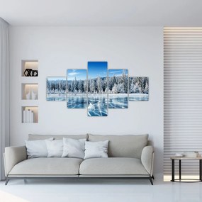 Tablou cu lacul înghețat și copacii înzăpeziți (125x70 cm), în 40 de alte dimensiuni noi