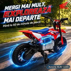 AIYAPLAY Motocicletă electrică pentru copii 3+ ani, Honda CRF 450R cu licență, 12 V, baterie cu litiu, suspensie, roșu | Aosom Romania
