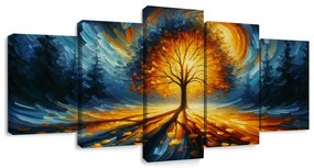 Tablou 5-piese cu arborele vieții strălucitor în nuanțe aprinse