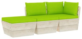 Set mobilier gradina din paleti cu perne, 3 piese, lemn molid verde aprins, colt + mijloc + suport pentru picioare, 1