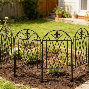 Outsunny Set de 4 garduri metalice de grădină 125x56 cm cu design arcuit, rezistente, ușor de instalat, pentru patio, gazon, negru | Aosom Romania