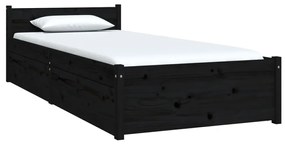 Cadru de pat cu sertare Small Single 2FT6, negru, 75x190 cm Negru, 75 x 190 cm