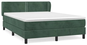 Pat box spring cu saltea, verde inchis, 140x200 cm, catifea Verde inchis, 140 x 200 cm, Culoare unica si cuie de tapiterie