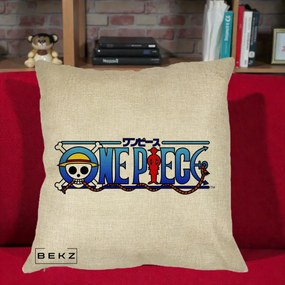 Perna Personalizata One Piece Clasic Albastru, 40x40 cm, Crem, Husa Detasabila, Perna Inclusa, BEKZ®