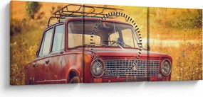 Tablou cu mașină în câmp (cu ceas) (90x30 cm)