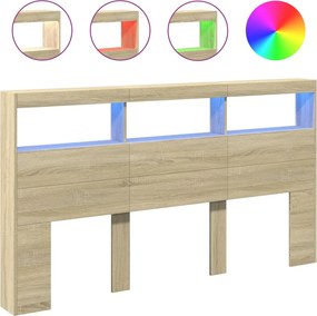 vidaXL Tăblie de pat cu dulap și LED, stejar sonoma, 180x17x102 cm