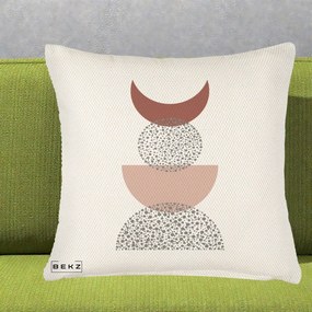 Perna Decorativa Boho Luna Plina si Forme Punctate, 40x40 cm, Crem Reliefat, Husa Detasabila, Perna Inclusa, BEKZ®