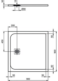 Cadita dus compozit 90x90 cm Ideal Standard Ultra Flat S, alb Alb, 900x900 mm