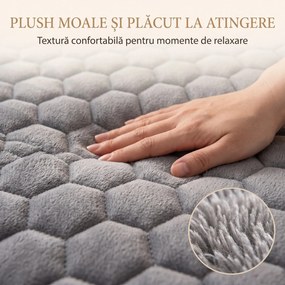 Set lenjerie de pat plusata, husa cu elastic si 2 fete de perna, Gri