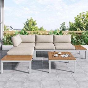 Set mobilier de grădină, cu 2x canapele de două locuri, 2x mese auxiliare, 1x masă, Bej