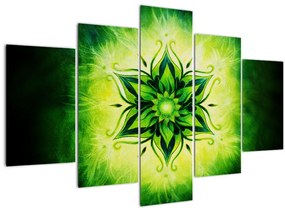 Tablou - Mandala de flori, fundal verde (150x105 cm)