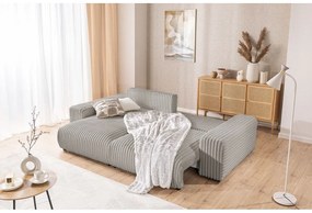 Colțar gri deschis extensibil, cu spațiu de depozitare, cu tapițerie din catifea reiată (cu colț pe partea stângă) Sarina – Ropez