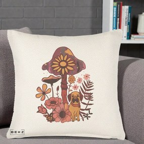 Perna Decorativa Ciuperca Caine Boho, 40x40 cm, Crem Reliefat, Husa Detasabila, Perna Inclusa, BEKZ®