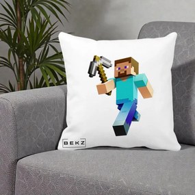 Perna Personalizata Minecraft Steve cu Tarnacop, 40x40 cm, Alba Mata, Husa Detasabila, Perna Inclusa, BEKZ®
