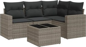 vidaXL Set canapea de grădină cu perne, 5 piese, gri, poliratan