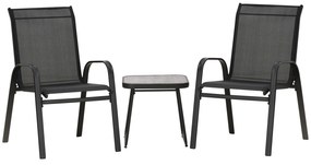 Outsunny Set Bistro de Exterior din 3 Piese, 2 Fotolii Stivuibile cu Țesătură Respirabilă și Măsuță de Cafea, 45x45,5x45,5 cm, Negru | Aosom Romania